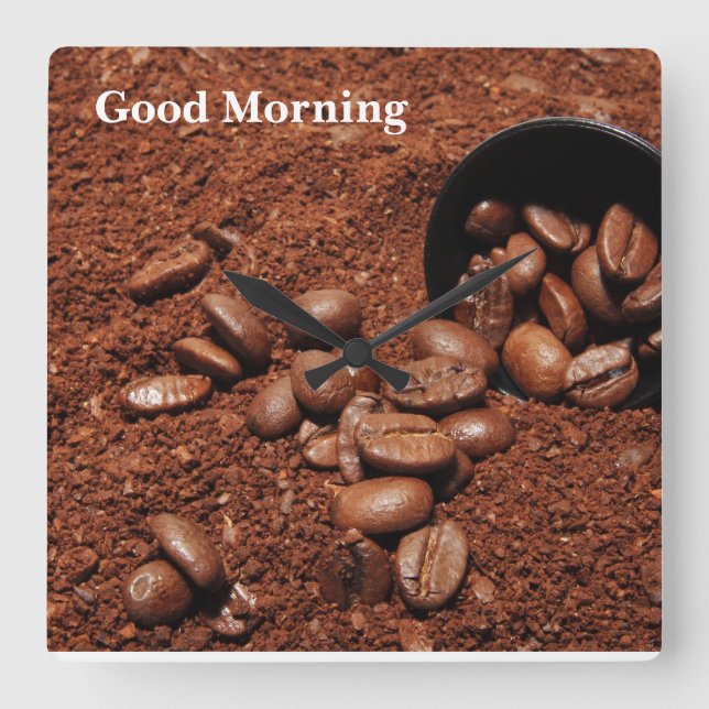 Coffee Grounds Roasted Beans Business Card Quadratische Wanduhr (Vorderseite)
