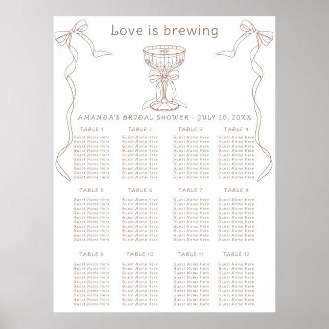 Coffee Hand Drawn Brautparty Sitzkarte Poster (Vorne)