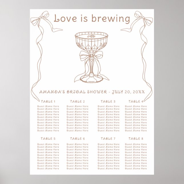 Coffee Hand Drawn Bridal shower seating chart Poster (Vorne)