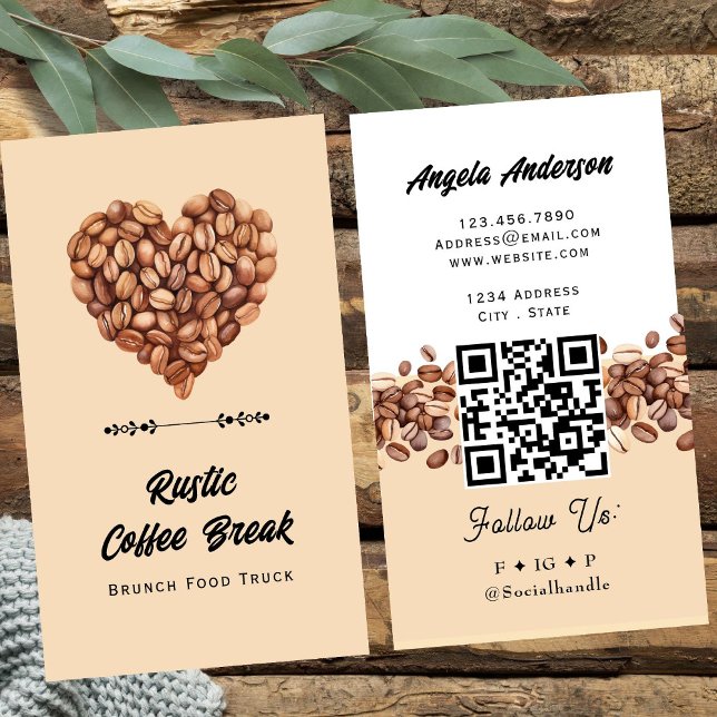 Coffee Heart Trendy QR Code and Website Visitenkarte (Von Creator hochgeladen)