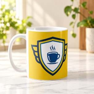 Coffee Hero Superhelden Schild Gelbe Tasse