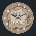 Coffee House Rustic Große Wanduhr<br><div class="desc">This rustic Coffee House wall clock features a warm beige and brown design inspired by natural coffee stains and vintage paper textures. The darker brown tones around the edge gently blend into a soft beige center, creating a cozy and relaxed atmosphere. The beige numbers complement the natural coffee-inspired background, giving...</div>
