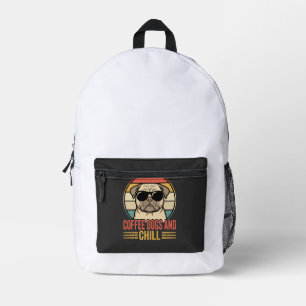 Coffee Hunde und Chill Retro Pug Bedruckter Rucksack