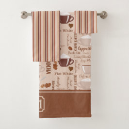 Coffee Images Stripe Muster Monogramm Badhandtuch Set