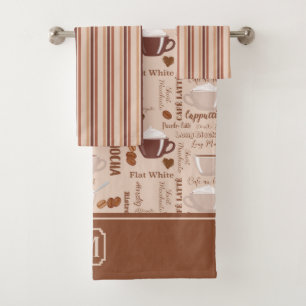 Coffee Images Stripe Muster Monogramm Badhandtuch Set