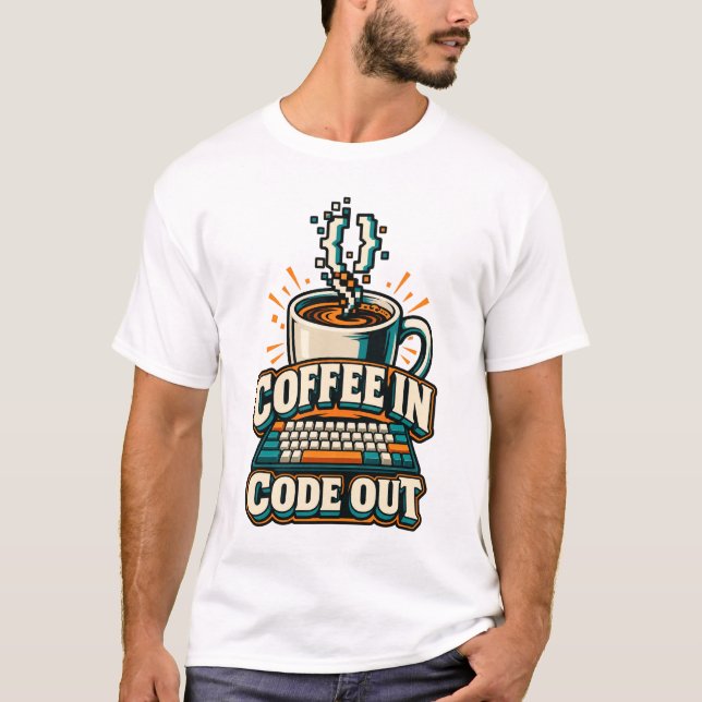 Coffee In Code Out Retro-Programmierer T-Shirt (Vorderseite)