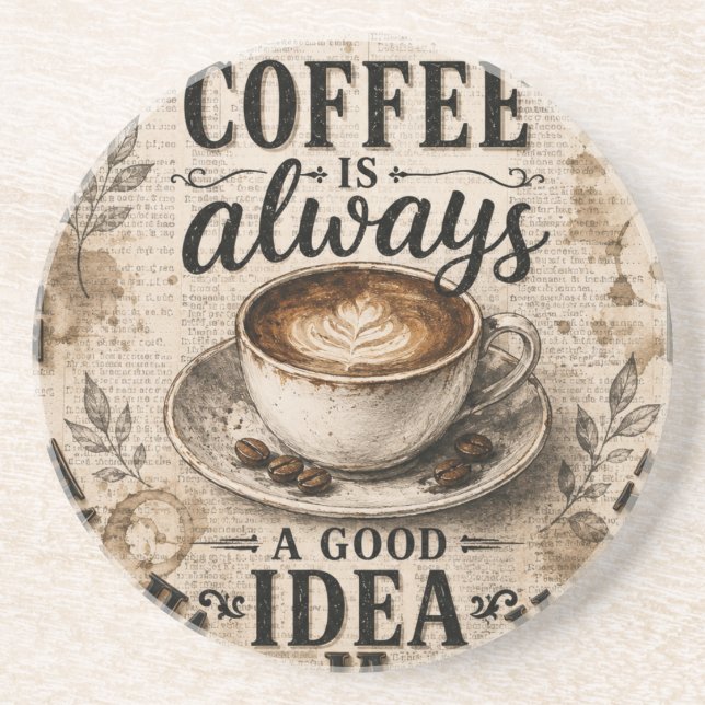 Coffee Is Always a Good Idea  Rustic Café Decor Getränkeuntersetzer (Vorne)