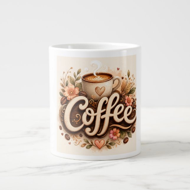Coffee-Liebe Floral Jumbo-Tasse (Vorderseite)