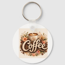 Coffee-Liebe Floral Schlüsselanhänger