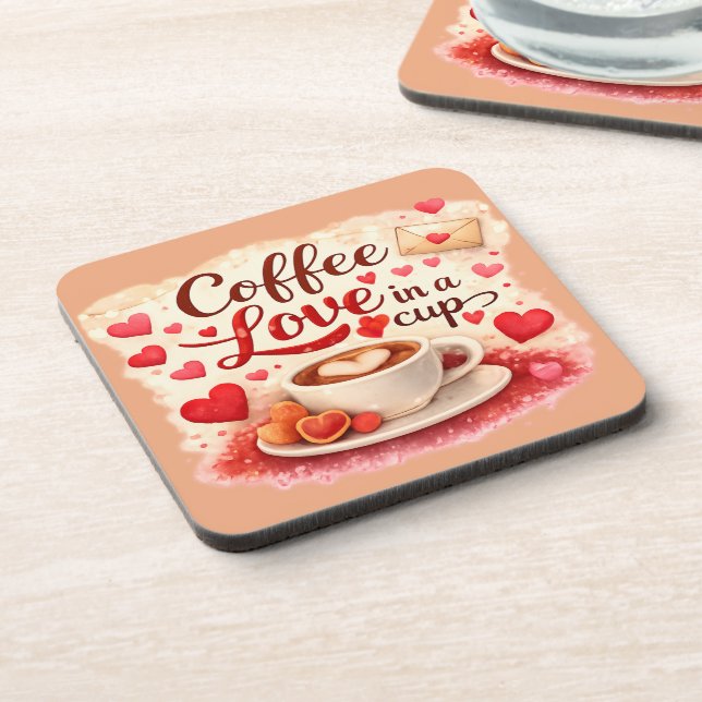 Coffee Love in a Cup Coffee Lover Valentine Brown  Getränkeuntersetzer (Linke Seite)