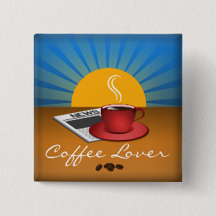 Coffee Lover Café Coffee Cup Square Custom Button