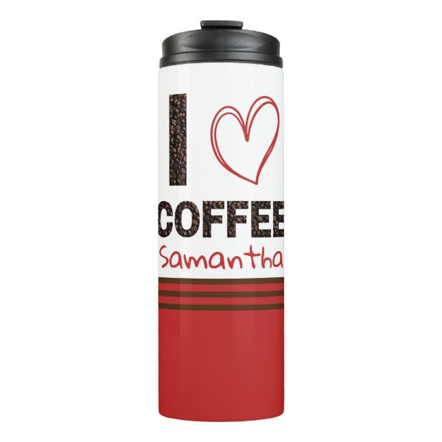 Coffee Lover Gift Custom Name Coffee Bean Design Thermosbecher (Vorderseite)