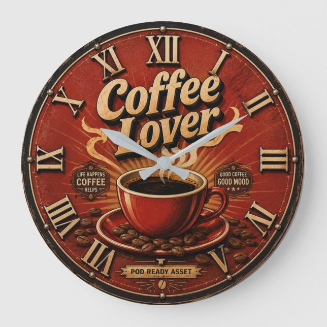 Coffee Lover  Große Wanduhr (Vorderseite)