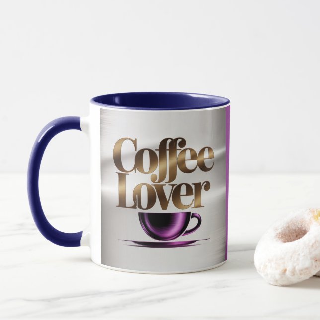 Coffee Lover Modern Purple Blue Mug Tasse (Mit Donut)
