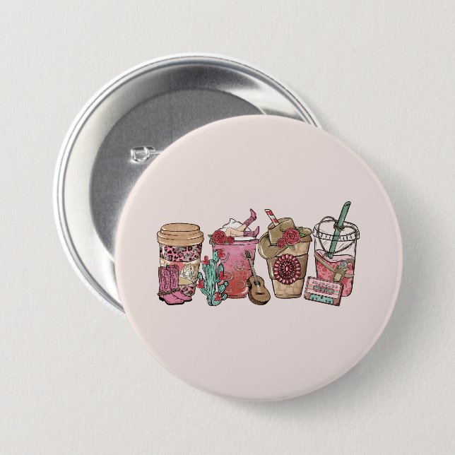 Coffee Lover Western Cowboy Thema Button (Vorne & Hinten)