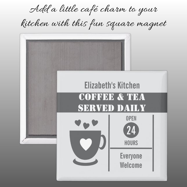Coffee lovers custom name white grey magnet (Von Creator hochgeladen)