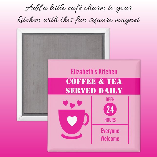 Coffee lovers custom name white pink magnet (Von Creator hochgeladen)