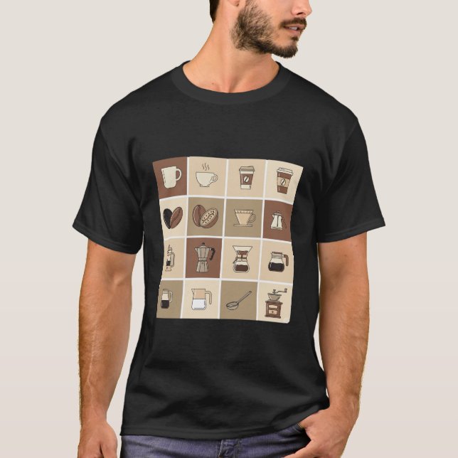 Coffee Lover's Icon Grid T-Shirt (Vorderseite)