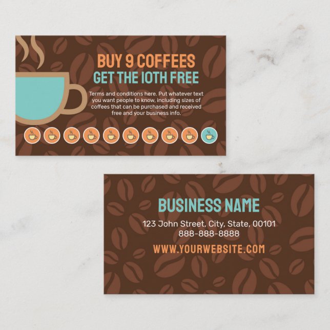 Coffee Loyalty Briefmarke oder Punch Card - Kaufen Treuekarte (Vorne/Hinten)
