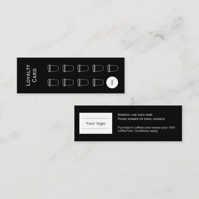 Coffee Loyalty Card, sauber und einfach schwarz Treuekarte (Vorne/Hinten)