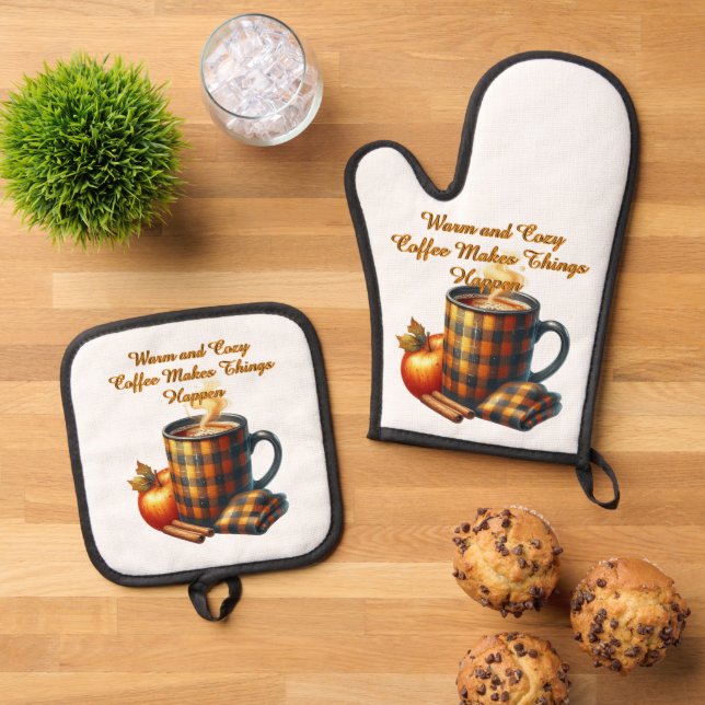 Coffee Makes Things Happen Ofenhandschuh & Topflappen-Set (Oben Unten)