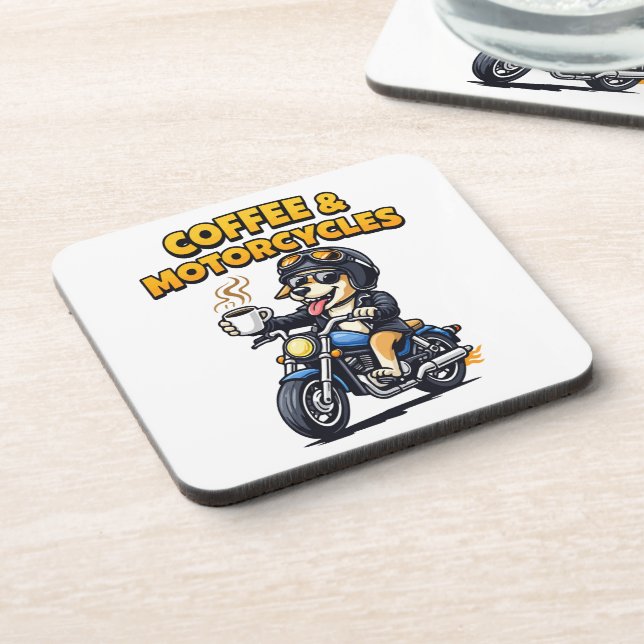 Coffee & Motorcycles Dog Biker Artwork Getränkeuntersetzer (Linke Seite)