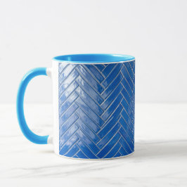 Coffee Mug Blue Herringbone Pattern Geometric Tasse