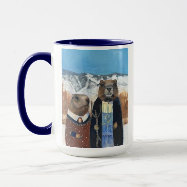 Coffee Mug of Marmots (American Gothic) (Gauche)