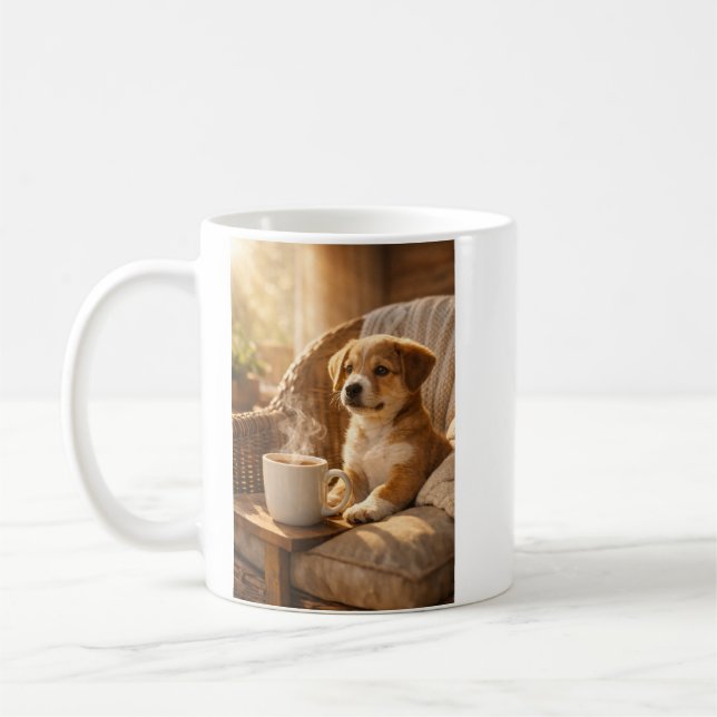  Coffee Mug  Sunny Morning Cozy Puppy  (Gauche)