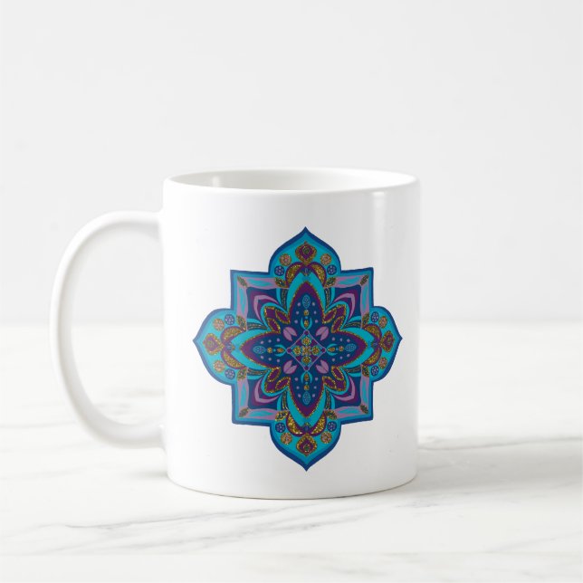 Coffee mug, vibrant purple and blue mandala kaffeetasse (Links)