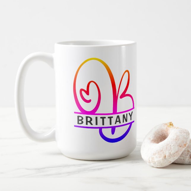 Coffee-Mugs für Herz-Monogramm - Buchstabe B Kaffeetasse (Mit Donut)