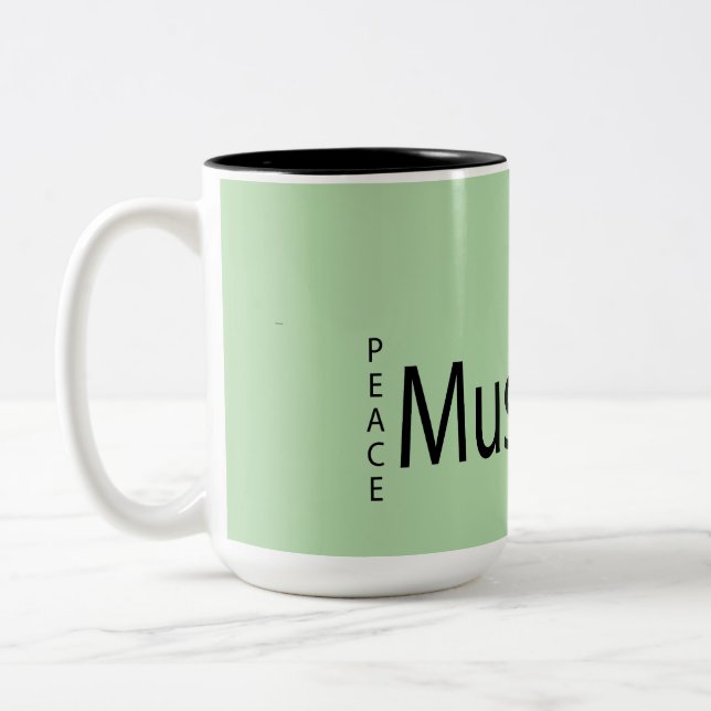 "Coffee + Musik = Peace  Zweifarbige Tasse (Links)