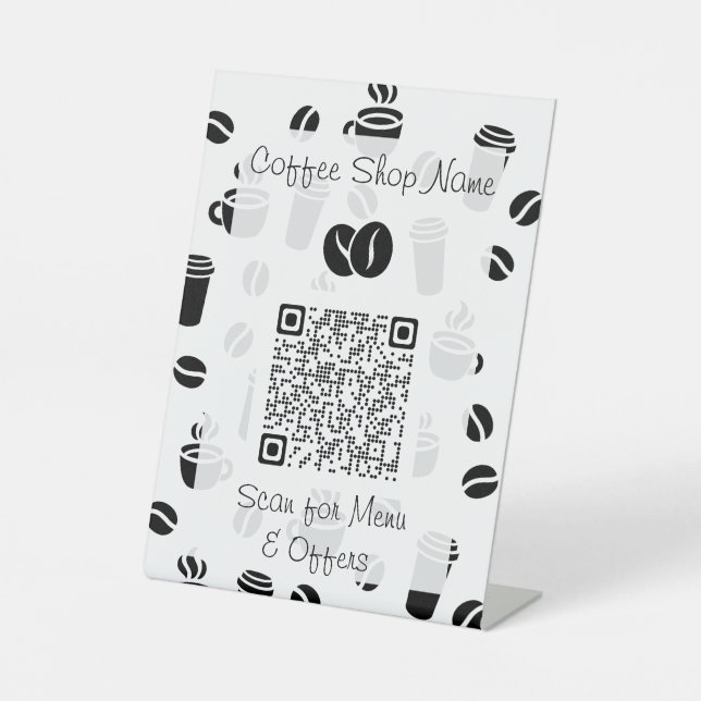 Coffee Muster QR Code Business Menu Sockelschild (Vorderseite)
