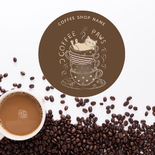Coffee Paws niedliche Katzen-Klebeetikett für Kaff Runder Aufkleber