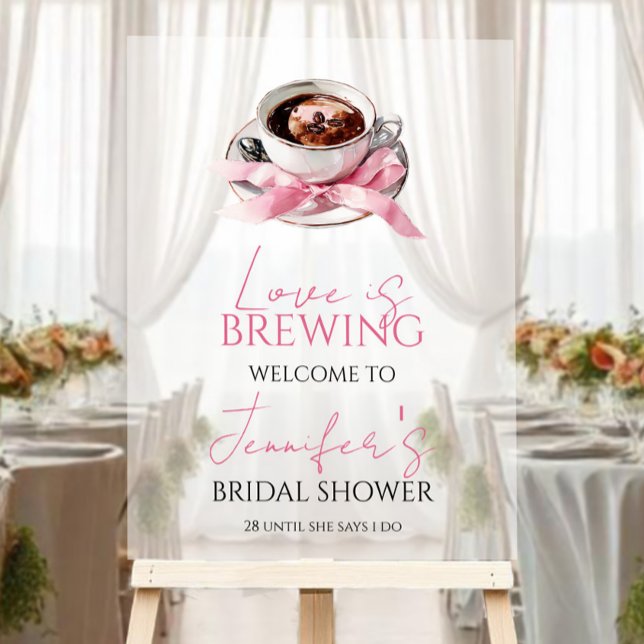 Coffee Pink Bow Bridal Shower Welcome Acrylic Sign (Créateur téléchargé)