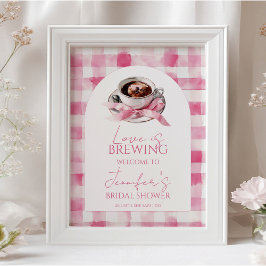 Coffee Pink Bow Bridal Shower Welcome Sign Poster