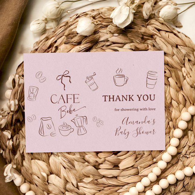 Coffee Pink Bow Cafe Bebe Girl Baby Shower Dankeskarte (Von Creator hochgeladen)