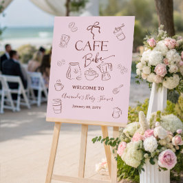Coffee Pink Bow Cafe Bebe Girl Baby Shower Welcome Poster