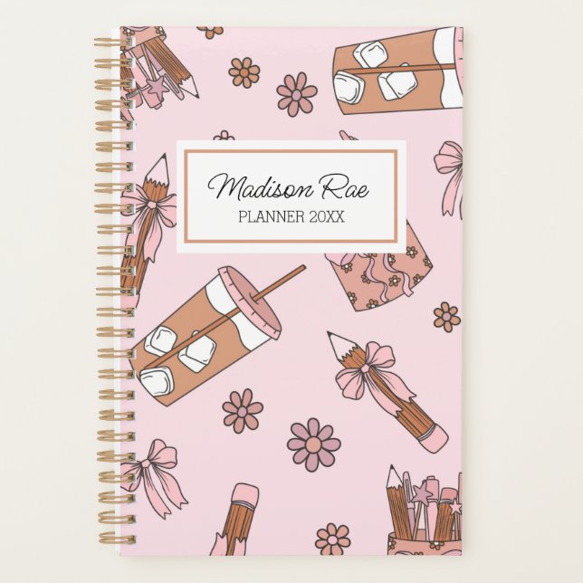 Coffee Planner Lover Coquette Name Monogram Planer (Vorderseite)