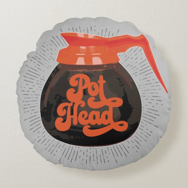 (Coffee) Pot Head Round Pillow Rundes Kissen (Vorderseite)