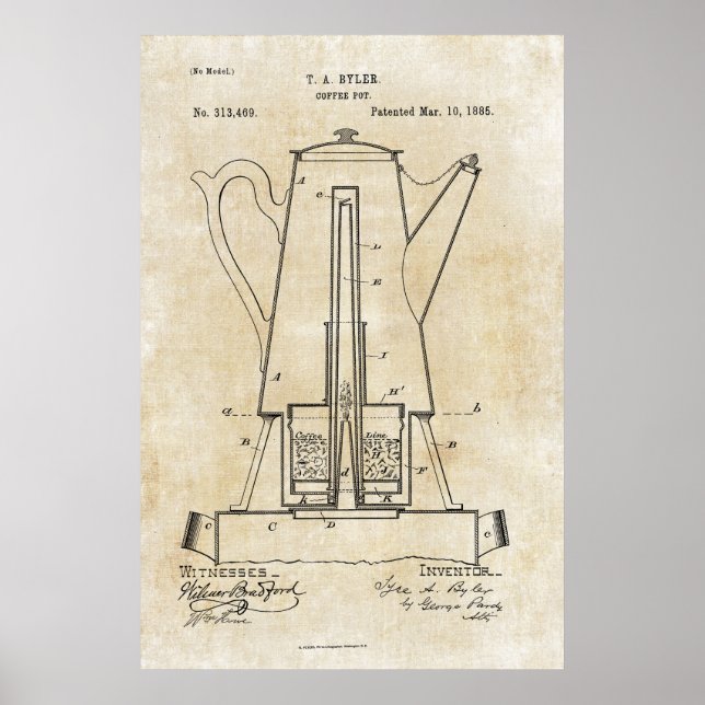 Coffee Pot Patent Print Poster 1885 (Vorne)