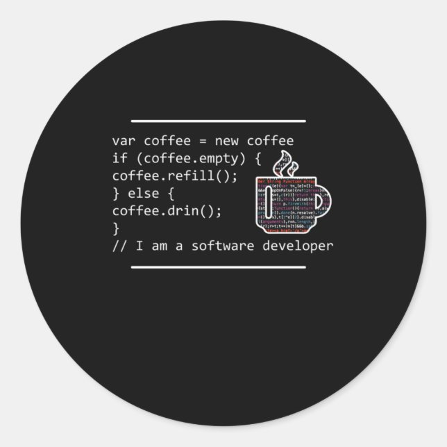 Coffee Programming Programmer Coder Developer Gift Runder Aufkleber (Vorderseite)