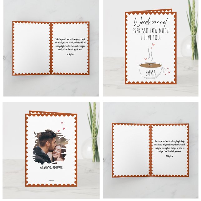 Coffee Pun Say I Love You Funny Valentines Day  Karte (i love you valentines day cards modern heart couple simple cute photo humor funny heart for him )