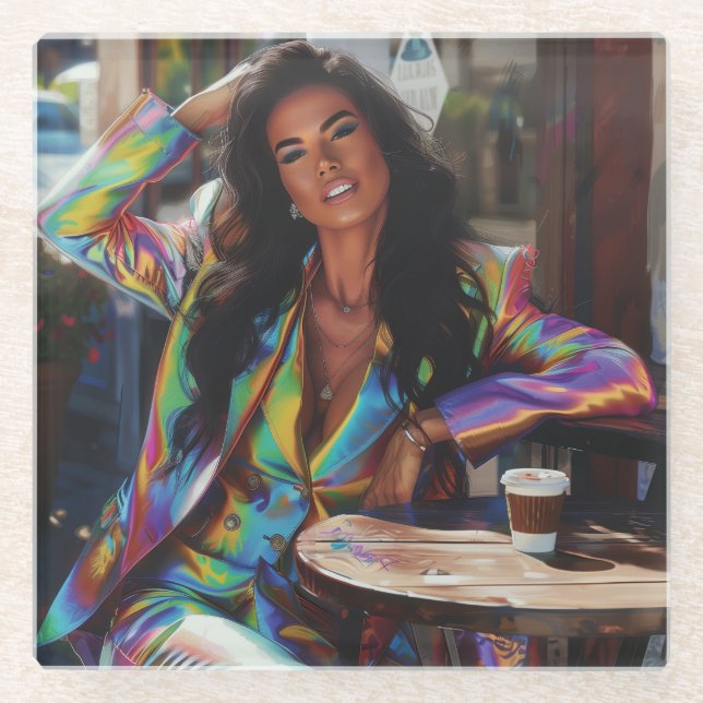 Coffee Queen Digital Art Glasuntersetzer (Vorderseite)