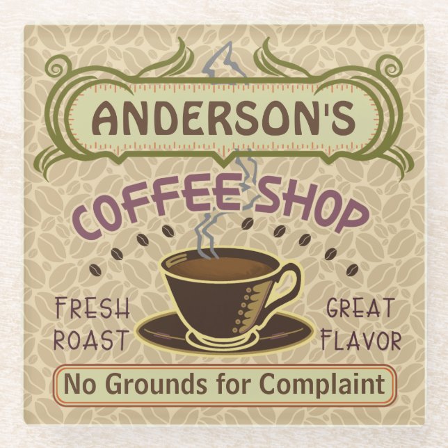 Coffee Shop Individuelle Name Bohnen Tasse Persona Glasuntersetzer (Vorderseite)