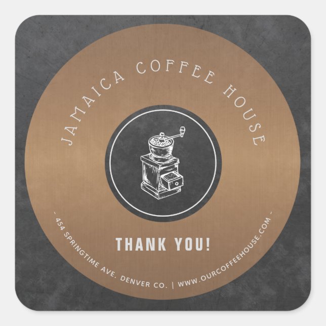 Coffee Shop Logo elegante Kupfer vielen Dank Quadratischer Aufkleber (Vorderseite)