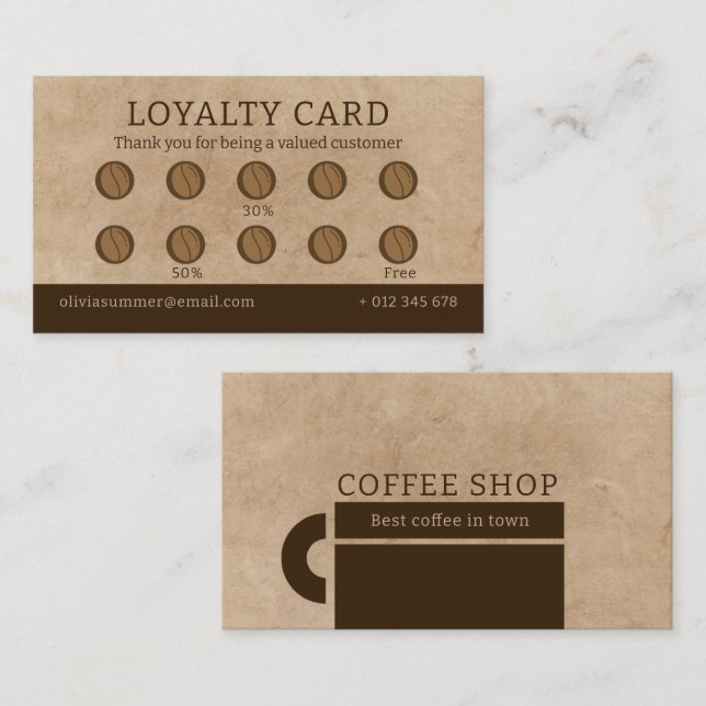 Coffee Shop Loyalty Card Visitenkarte (Vorne/Hinten)
