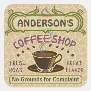 Coffee Shop mit Cup kreieren Sie Ihr eigenes Perso Quadratischer Aufkleber