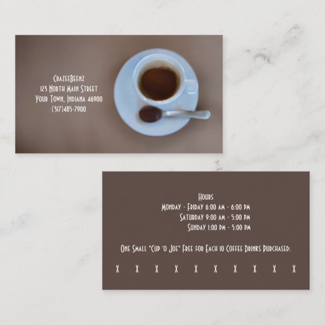 Coffee Shop & Punch mit individuellem Coffee-Shop  Visitenkarte (Vorne/Hinten)