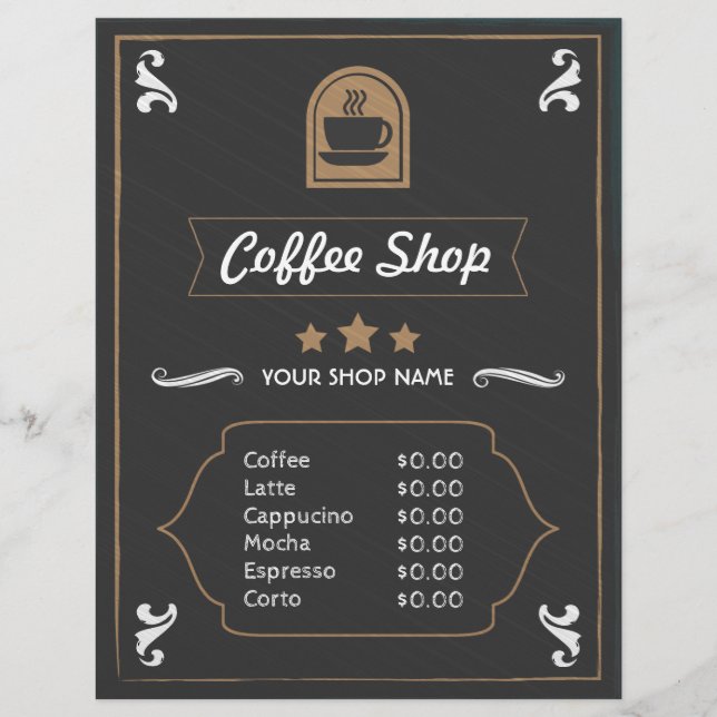 Coffee Shop Retro Foto und Logo Menu Card (Vorderseite)